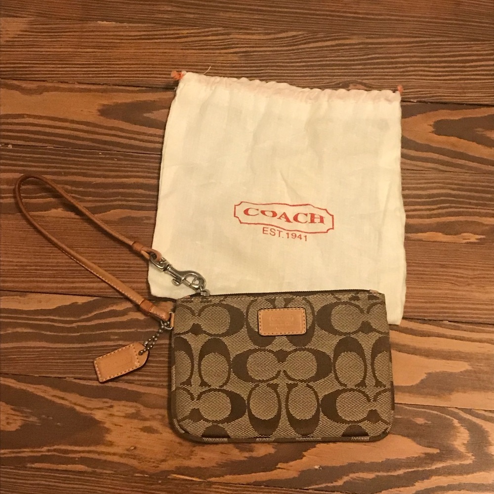 Coach brown logo wristlet, great condition